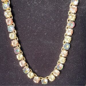 Stunning Gold tone and Aurora Borealis Crystal Necklace 16”